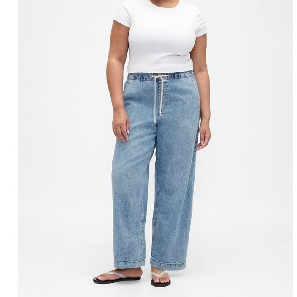 Gap High Rise Wide-Leg Denim Pull-On Pants Light Wash Casual Everyday Staple XL